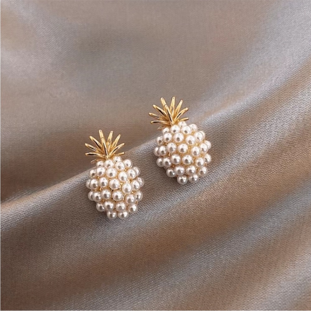 Faux Pearl Pineapple Stud Earrings, Pineapple Earrings